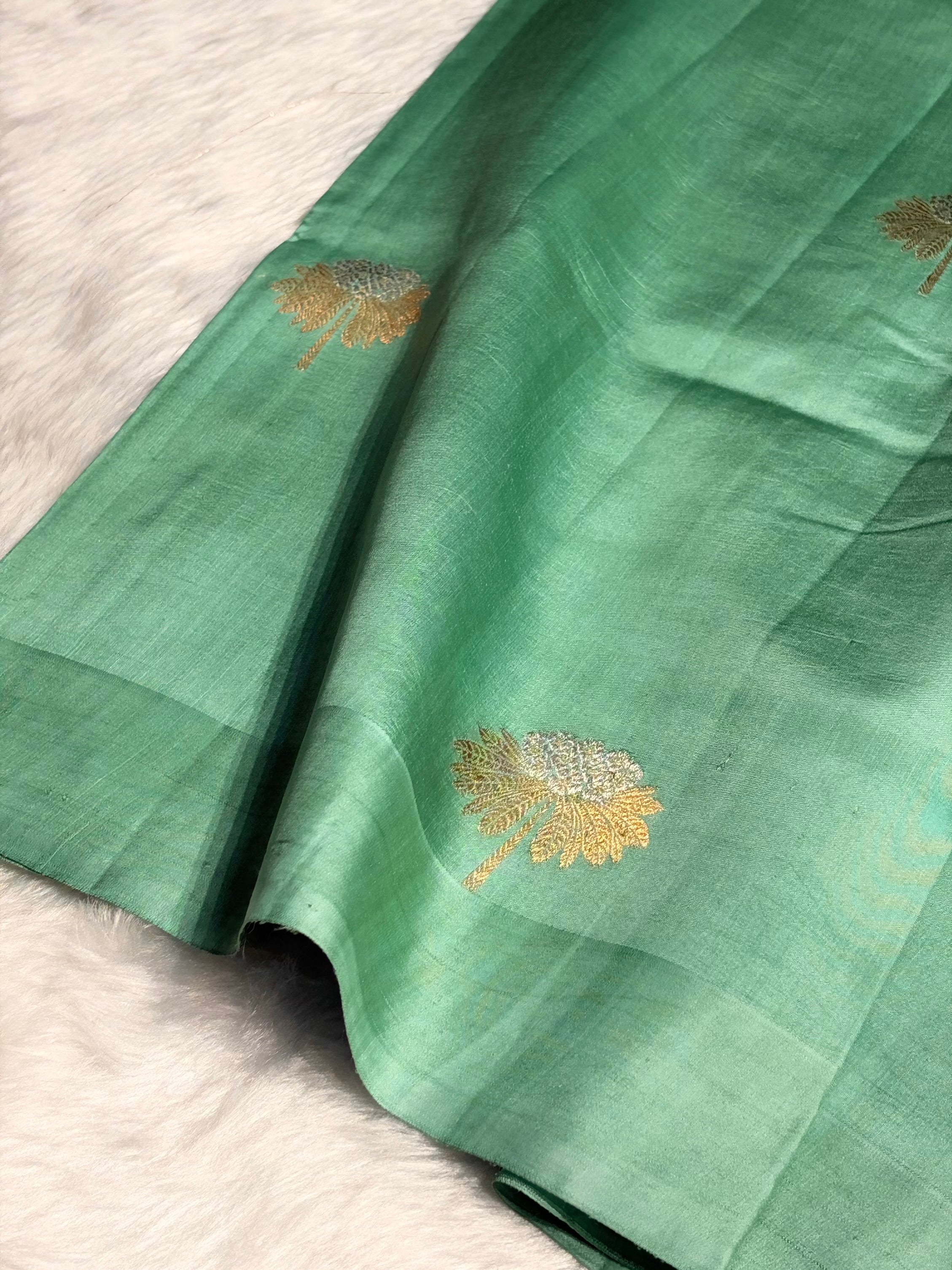 Sea Green Shades Meena Boota Handwoven Raw Mango Silk RM-43