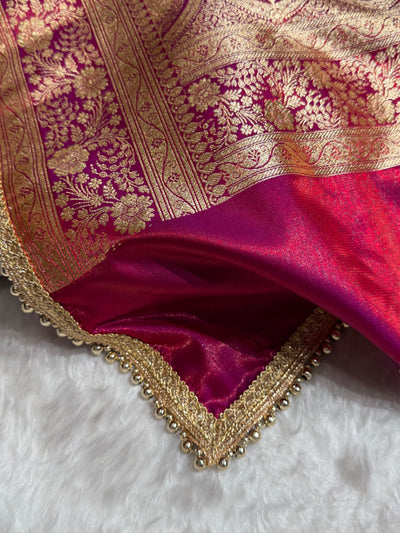 Satin Silk Banarasi Jaal In Reddish Magenta Shades With Gotta Patti  SSGP14