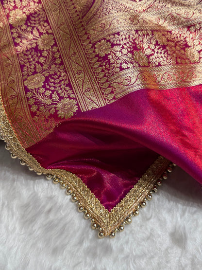 Satin Silk Banarasi Jaal In Reddish Magenta Shades With Gotta Patti  SSGP14