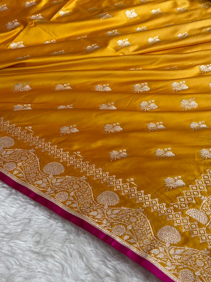 Orange Shades Banarasi Boota Pattern Floral Mashru Silk Saree MSM-115