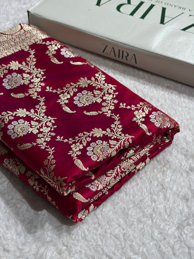 Banarasi Satin Katan Saree With Minakari Jaal Pattern in Cross Red Shades SK126