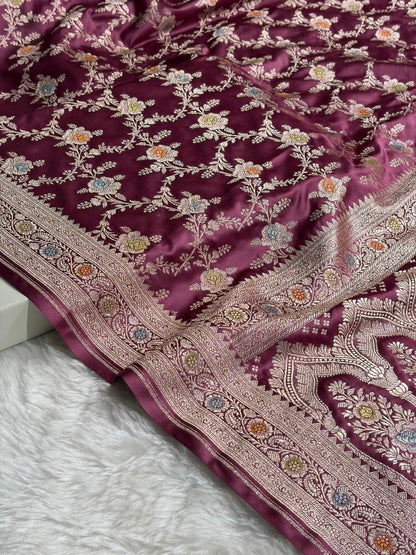 Mauve Shades Banarasi Minakari Floral Jaal Mashru Silk Saree MS28
