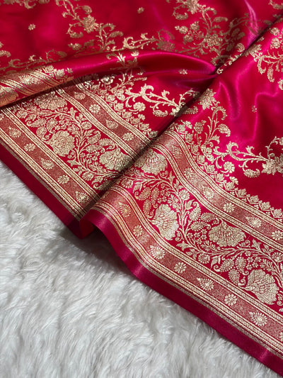 Rani Shades Jaal Pattern Banarasi Satin Silk Saree SS48