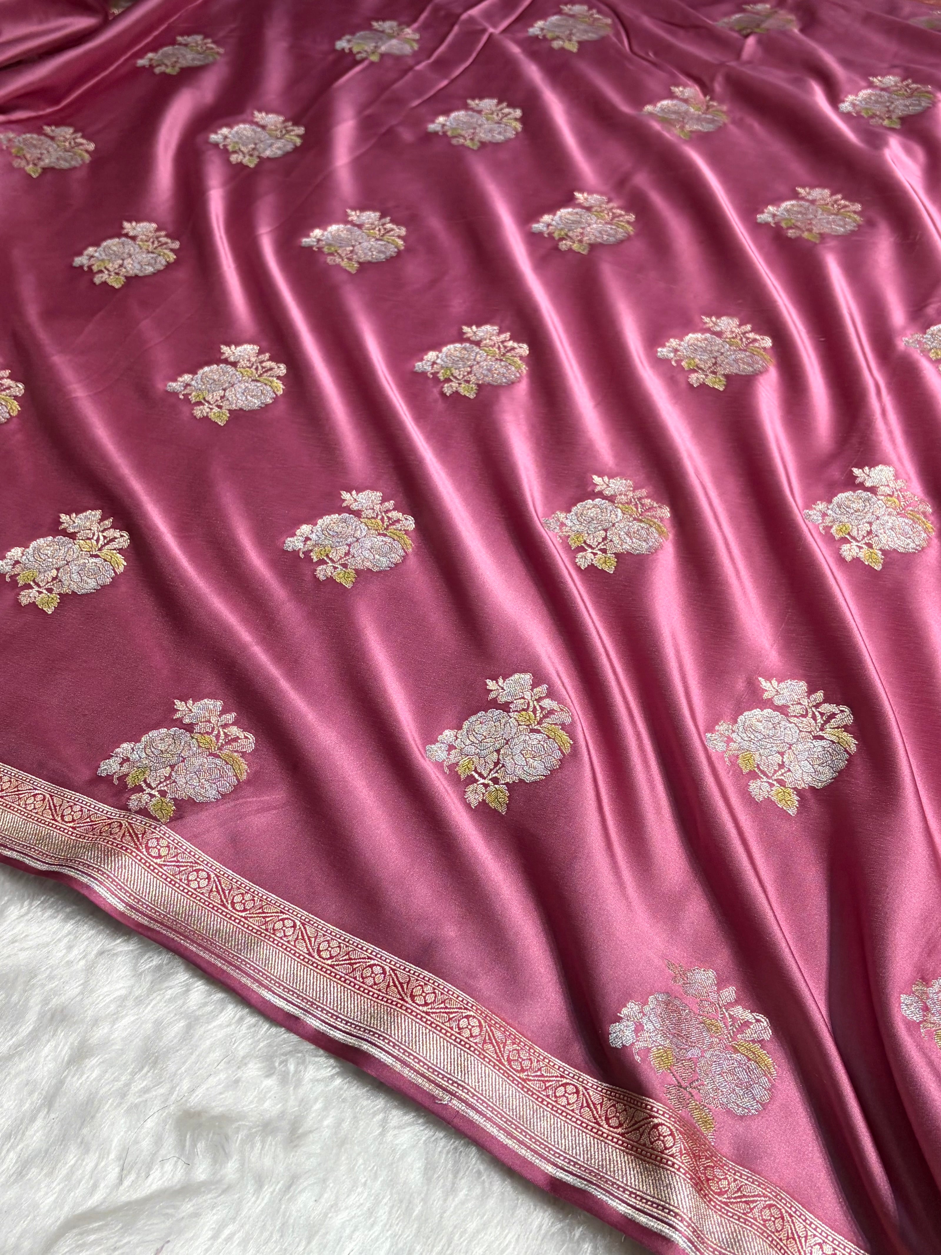 Mauve Sona Rupa Minakari Floral Motif Mashru Silk Saree MS50