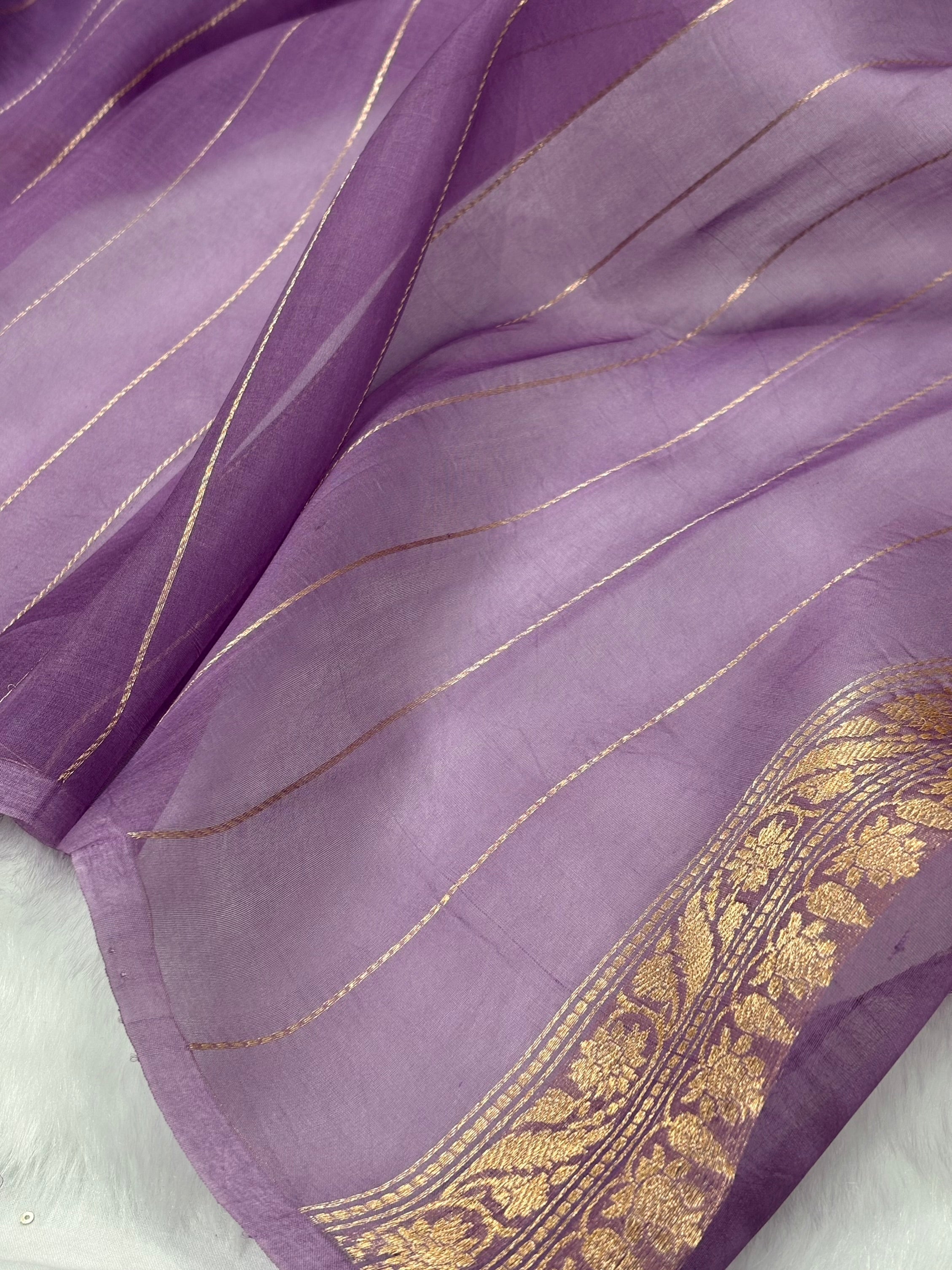Pure Organza Dusty Lavender Meena Floral Banarasi Silk Saree PO-05