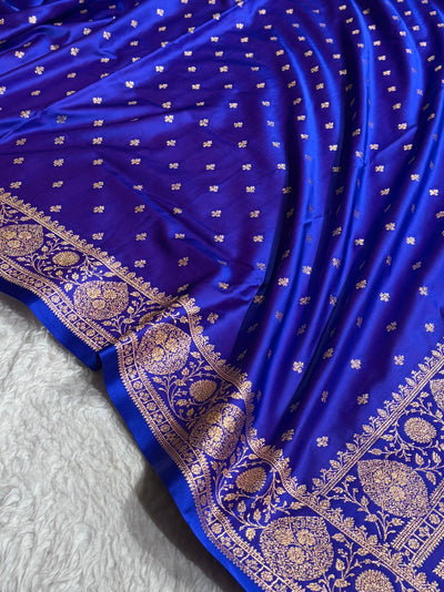 Banarasi Satin Katan Saree With Boota in Royal Blue Shades SK117