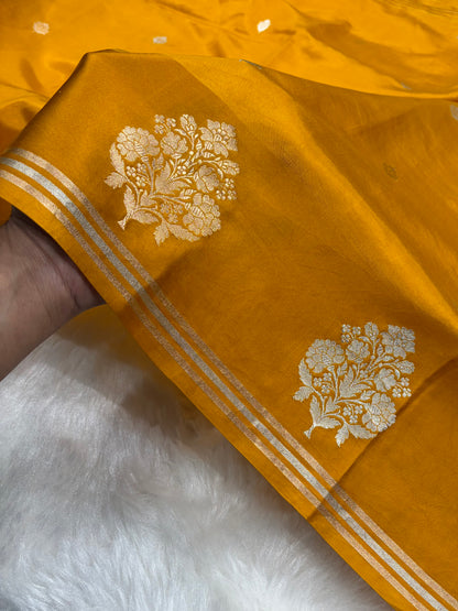 Mustard Handwoven Kaduwa Pure Katan Paper Silk RM-01