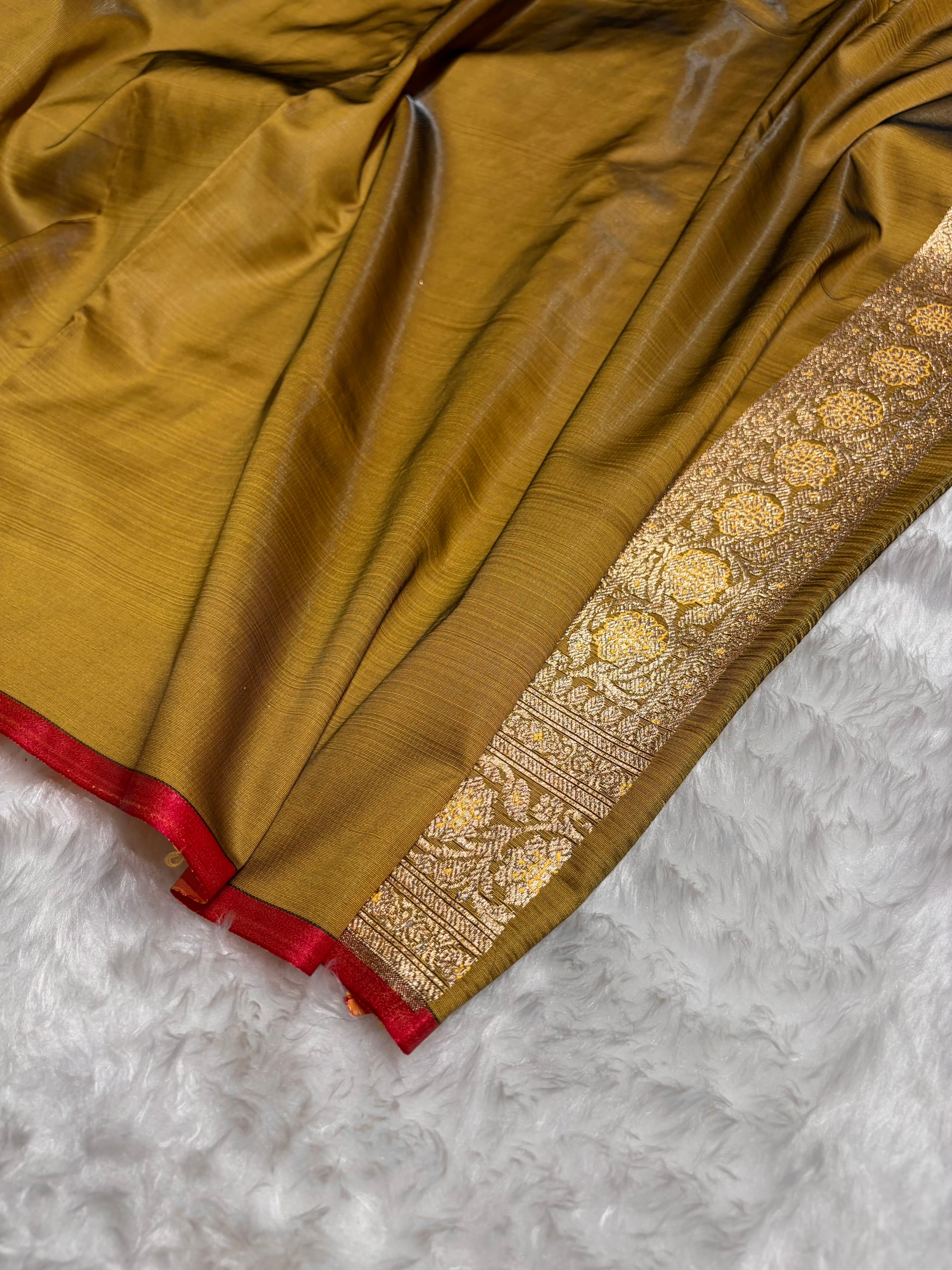 Satin Silk Booti in Mahendi Cross Shades SS01