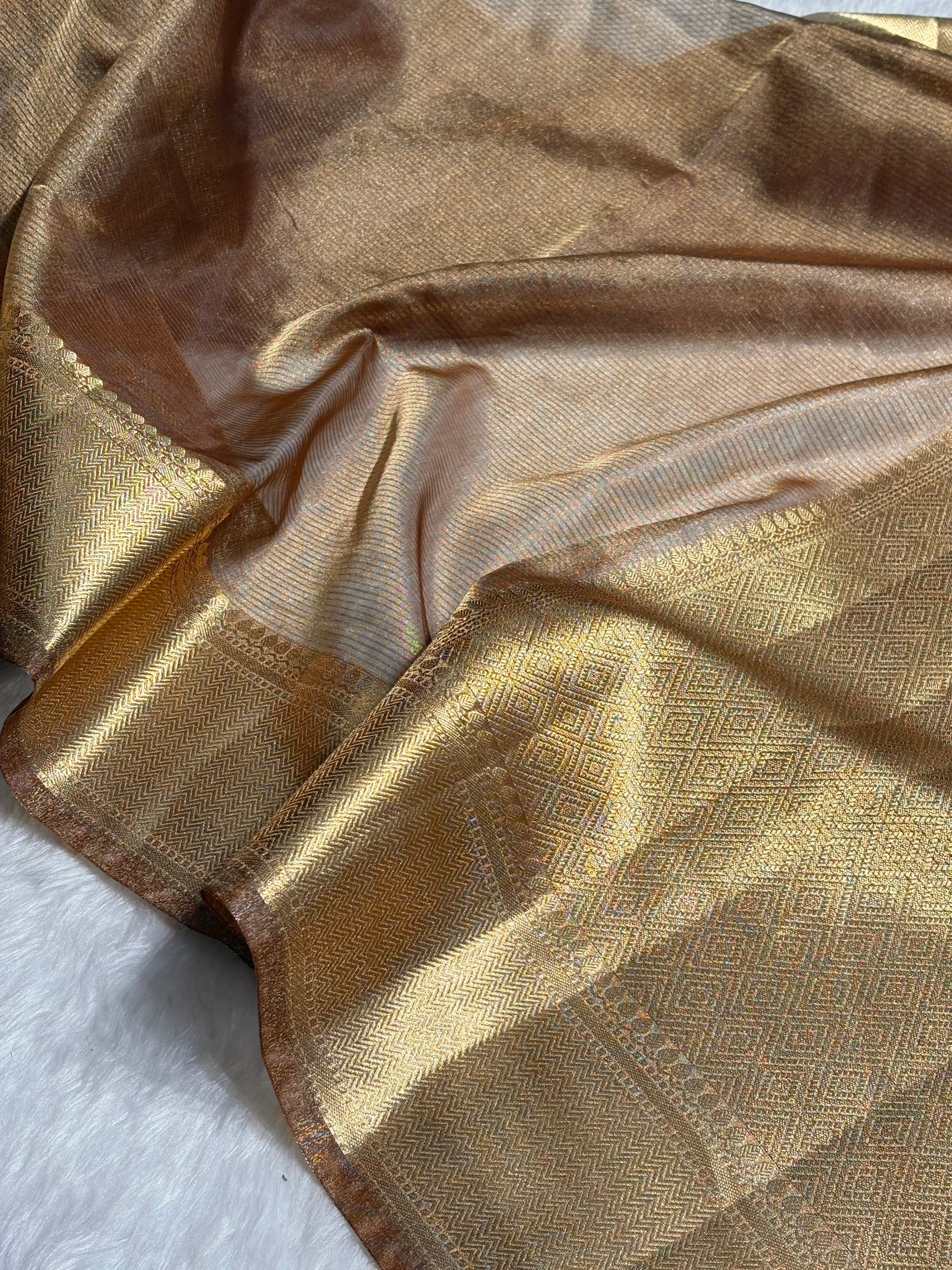 Cheaku Shades Semi Pure Tissue Silk Saree T06