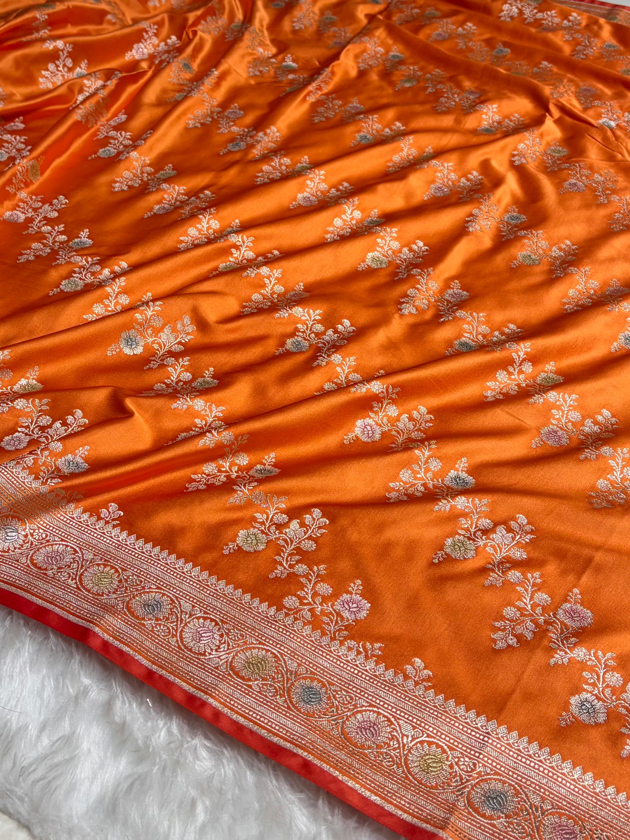 Orange Minakari Banarasi Cross Mashru Silk Saree MS01