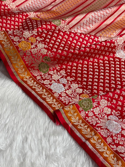 Banarasi Red Shades Floral Minakari Skirt Border Mashru Silk Saree MSM-83