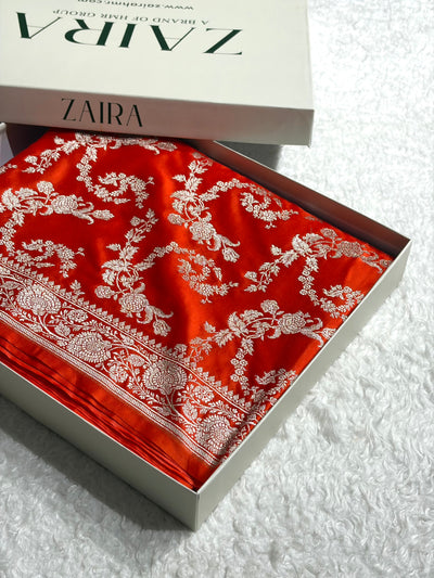 Banarasi Floral Jaal Pattern in Red Shades Floral Mashru Silk Saree MCS104