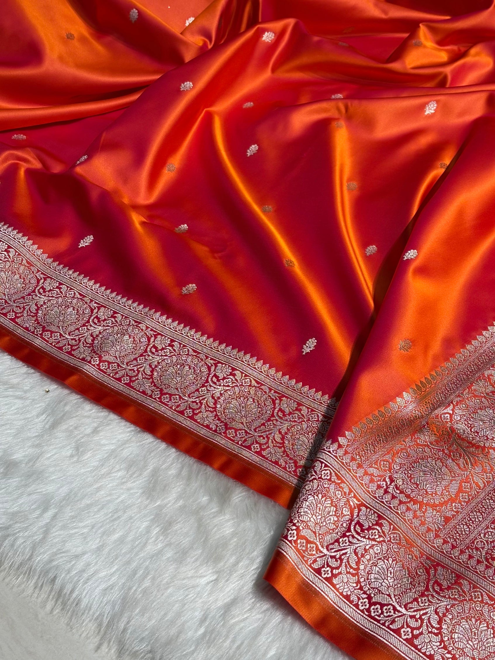 Orange Floral Boota With Floral Border Mashru Silk Saree MSM-81
