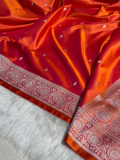 Orange Floral Boota With Floral Border Mashru Silk Saree MSM-81