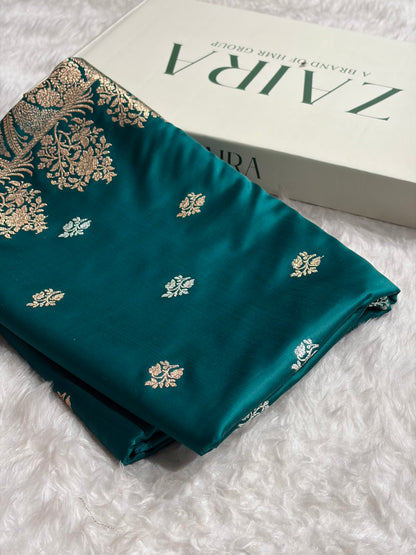 Rama Shades Banarasi With Floral Border Mashru Silk Saree MSM-126