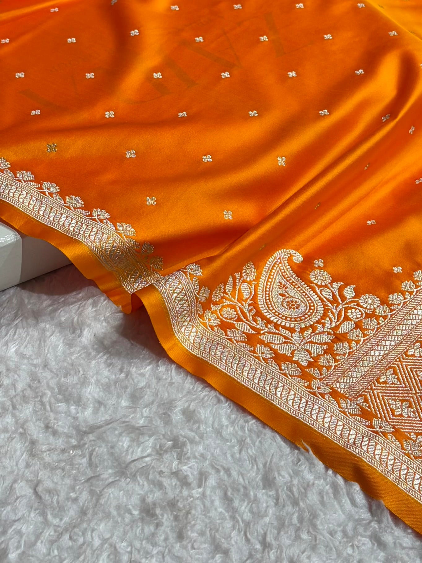 Fire Gold Shades Banarasi Boota Pattern Floral Mashru Silk Saree MSM-119