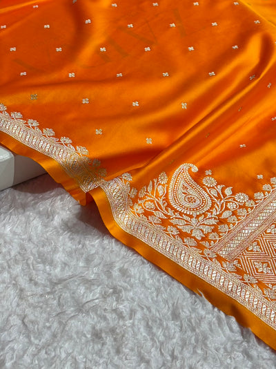 Fire Gold Shades Banarasi Boota Pattern Floral Mashru Silk Saree MSM-119