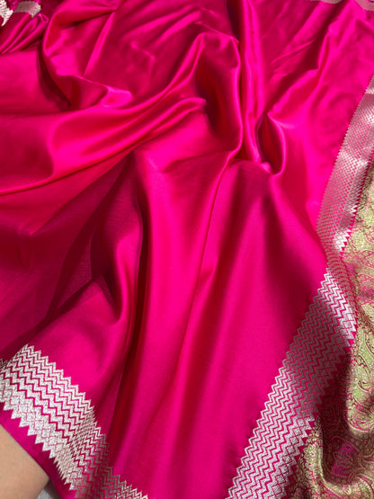 Premium Banarasi Satin Katan Saree Plain With Tanchoi Blouse in Rani Shades SK129