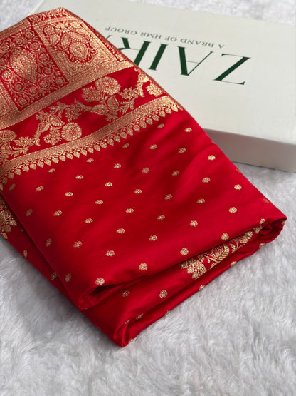 Banarasi Satin Katan Saree With Boota in Red Shades SK107