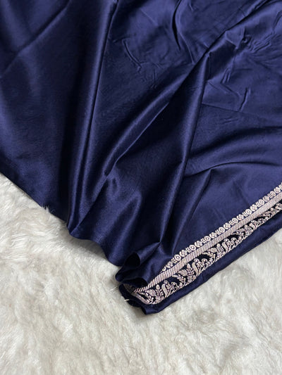 Skirt Border Navy Bananasi Minakari Mashru Silk Saree MCS13
