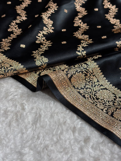 Banarasi Satin Katan Saree With Boota in Black Shades SK108
