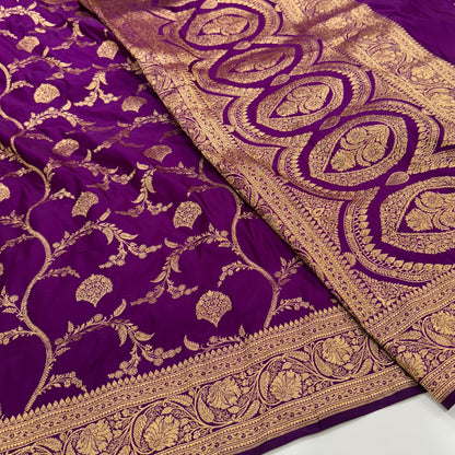 Purple Traditional Jaal Pattern Soft Katan Silk Saree