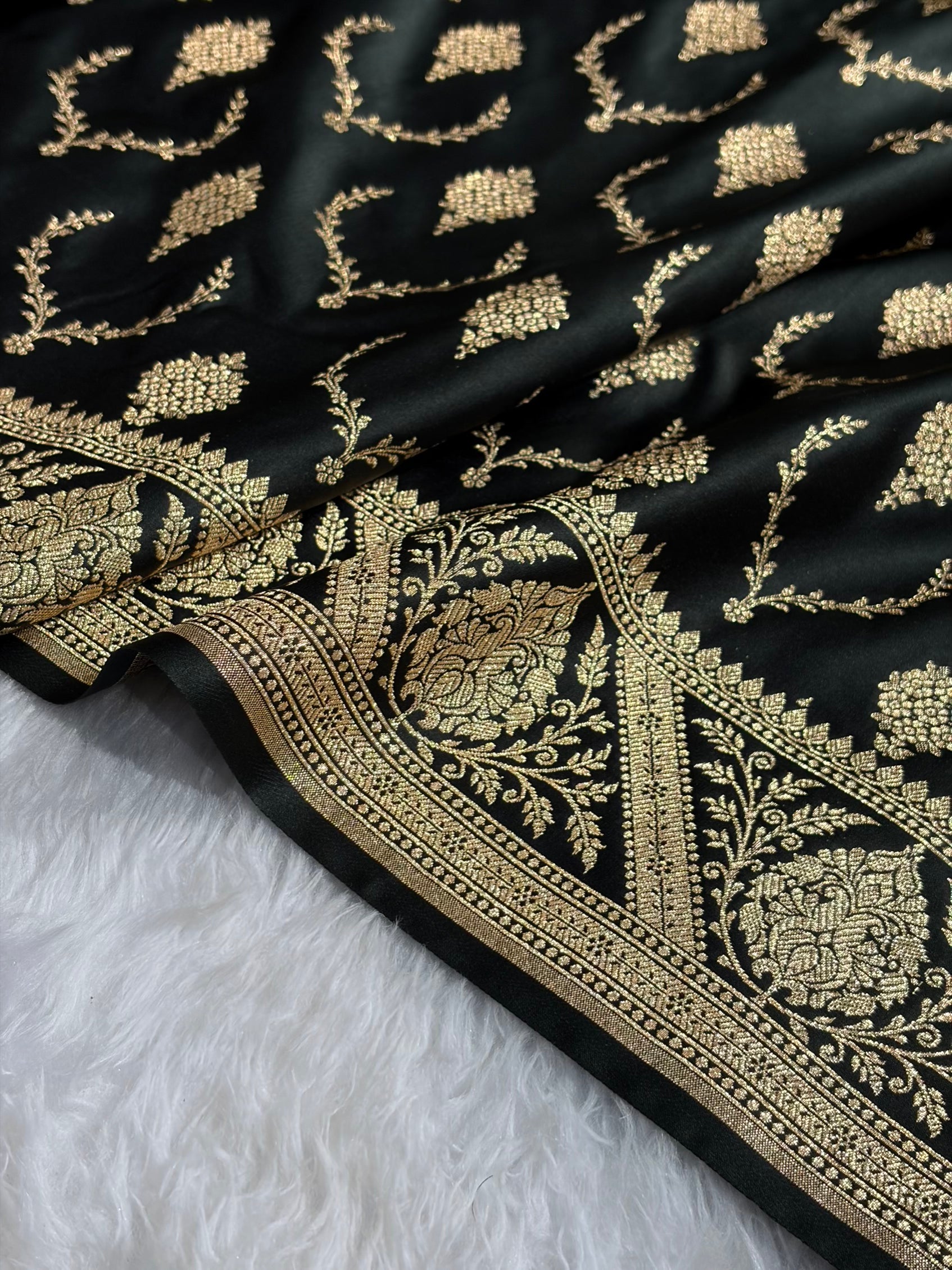 Banarasi Satin Katan Saree With Boota in Black Shades SK116