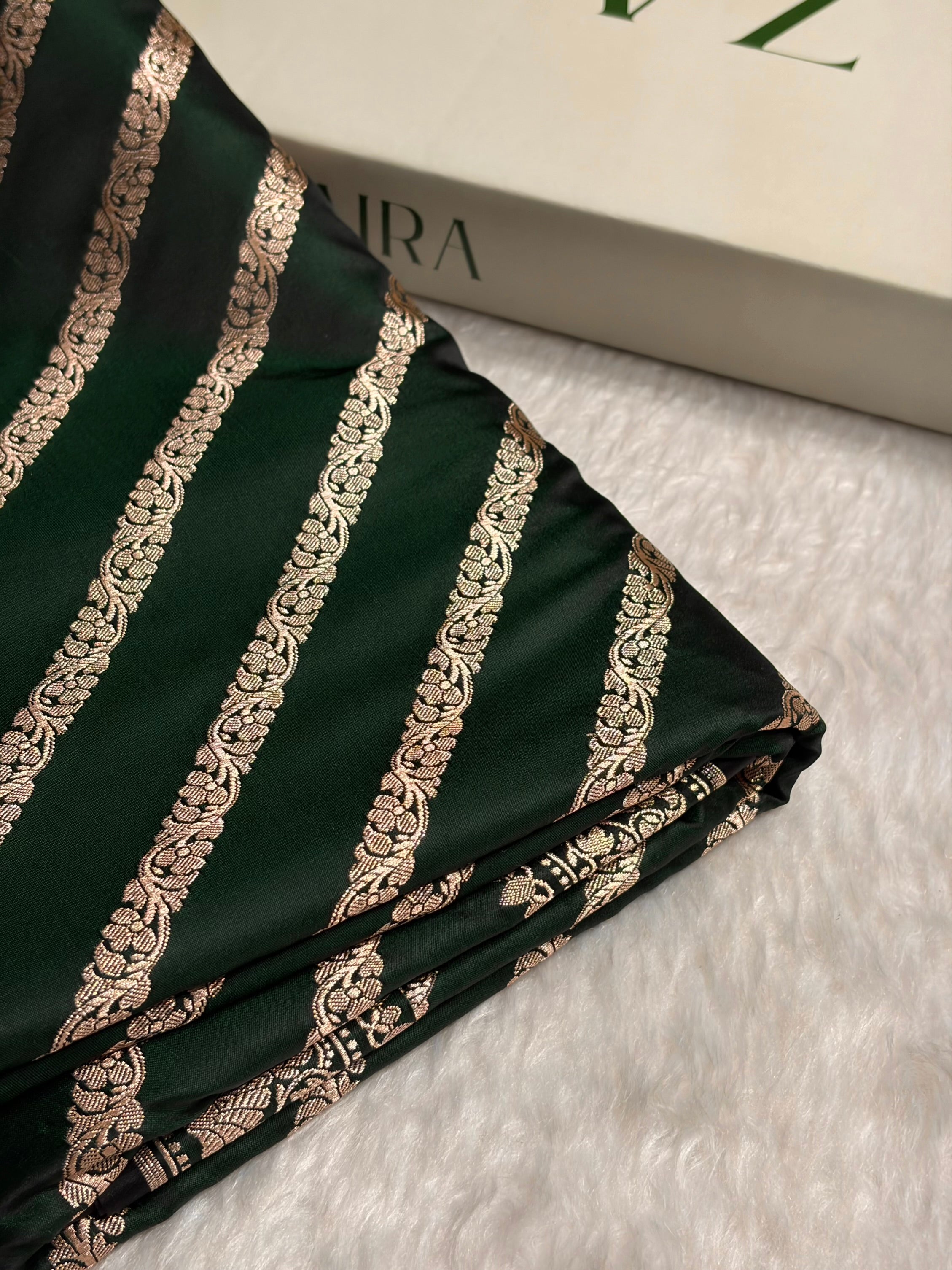Bottle Green With Floral Border Mashru Silk Saree MSM-98