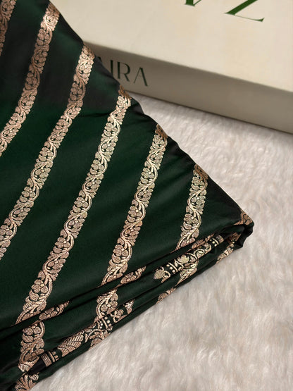 Bottle Green With Floral Border Mashru Silk Saree MSM-98