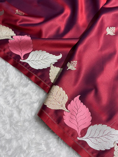 Cross Maroon Shades Banarasi Booti Pattern Mashru Silk Saree MSM-136