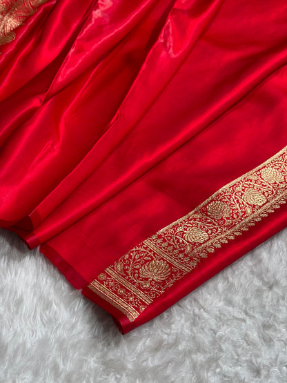 Banarasi Satin Silk Saree Jaal in Red Shades SS23