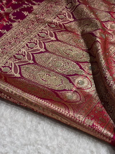 Light Weight Reddish Magenta Satin Silk Saree with Swarovski work BSS14