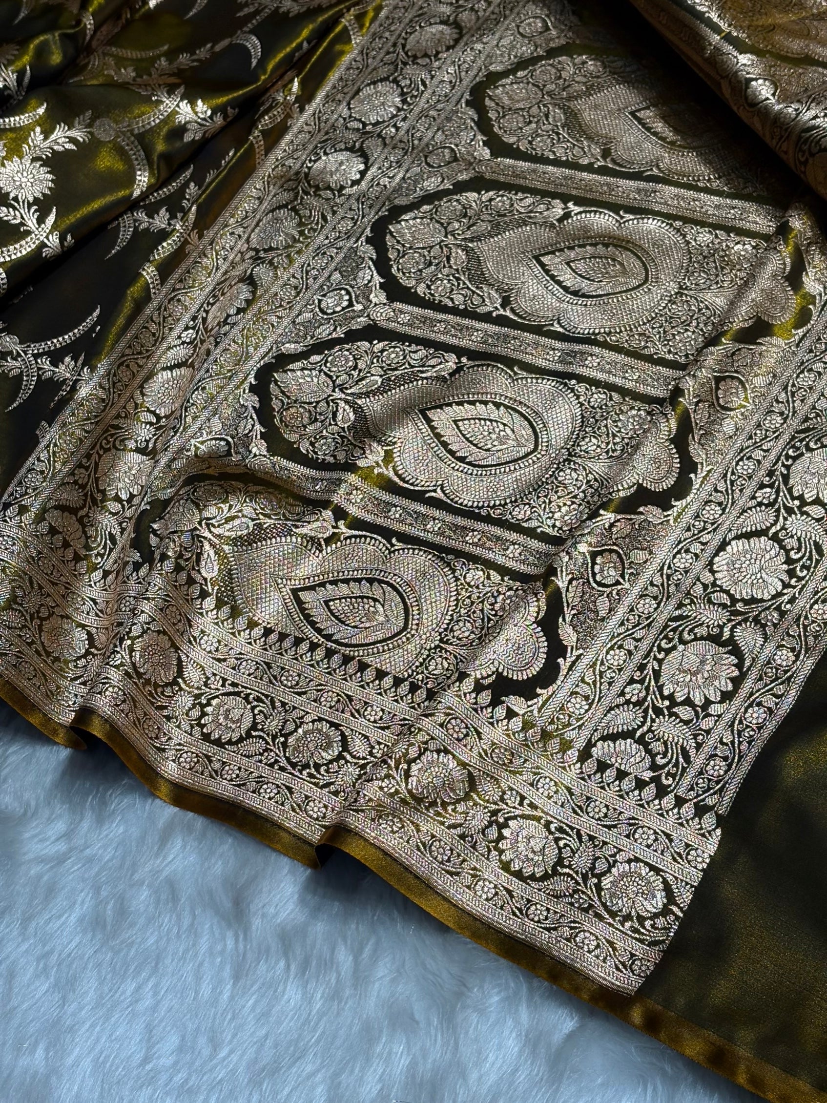 Satin Silk Banarasi Jaal In Mehendi Green Shades SS18
