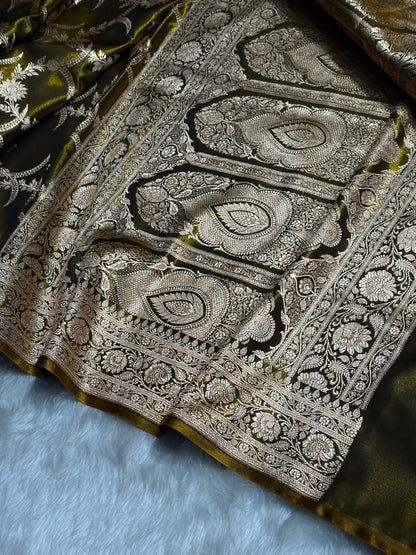 Satin Silk Banarasi Jaal In Mehendi Green Shades SS18