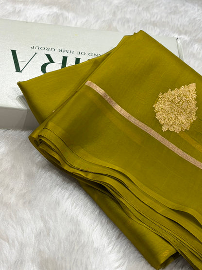 Pure Banarasi Organza Mehendi Green Shades With Floral Banarasi Silk Saree PO-29