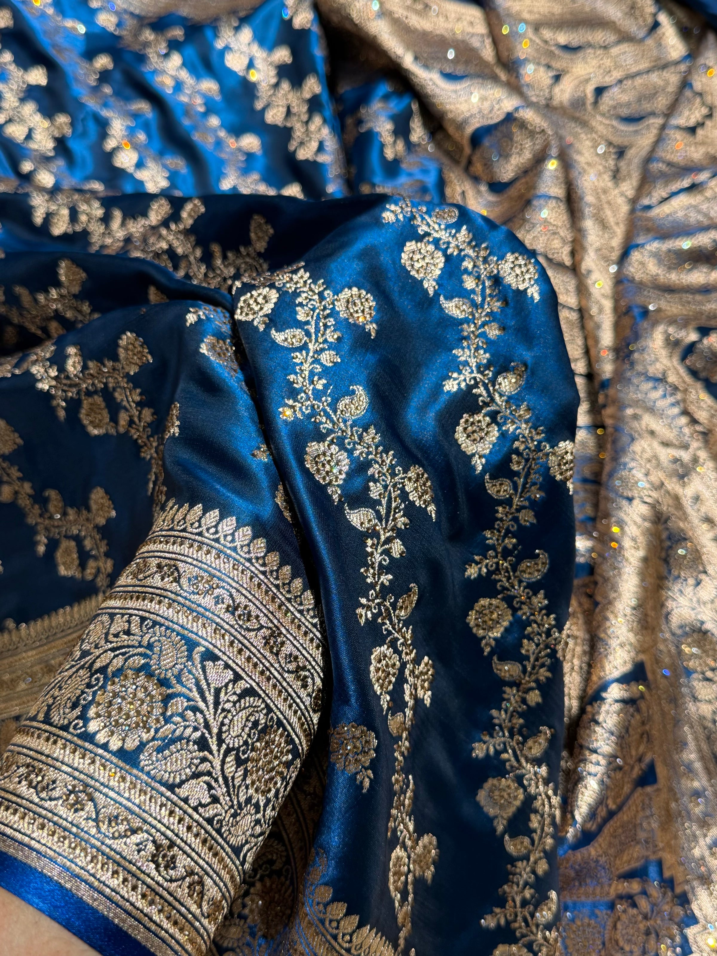 Banarasi German Blue Satin Cross with Swarovski Stone BSS11