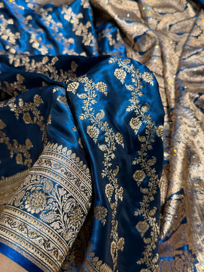 Banarasi German Blue Satin Cross with Swarovski Stone BSS11