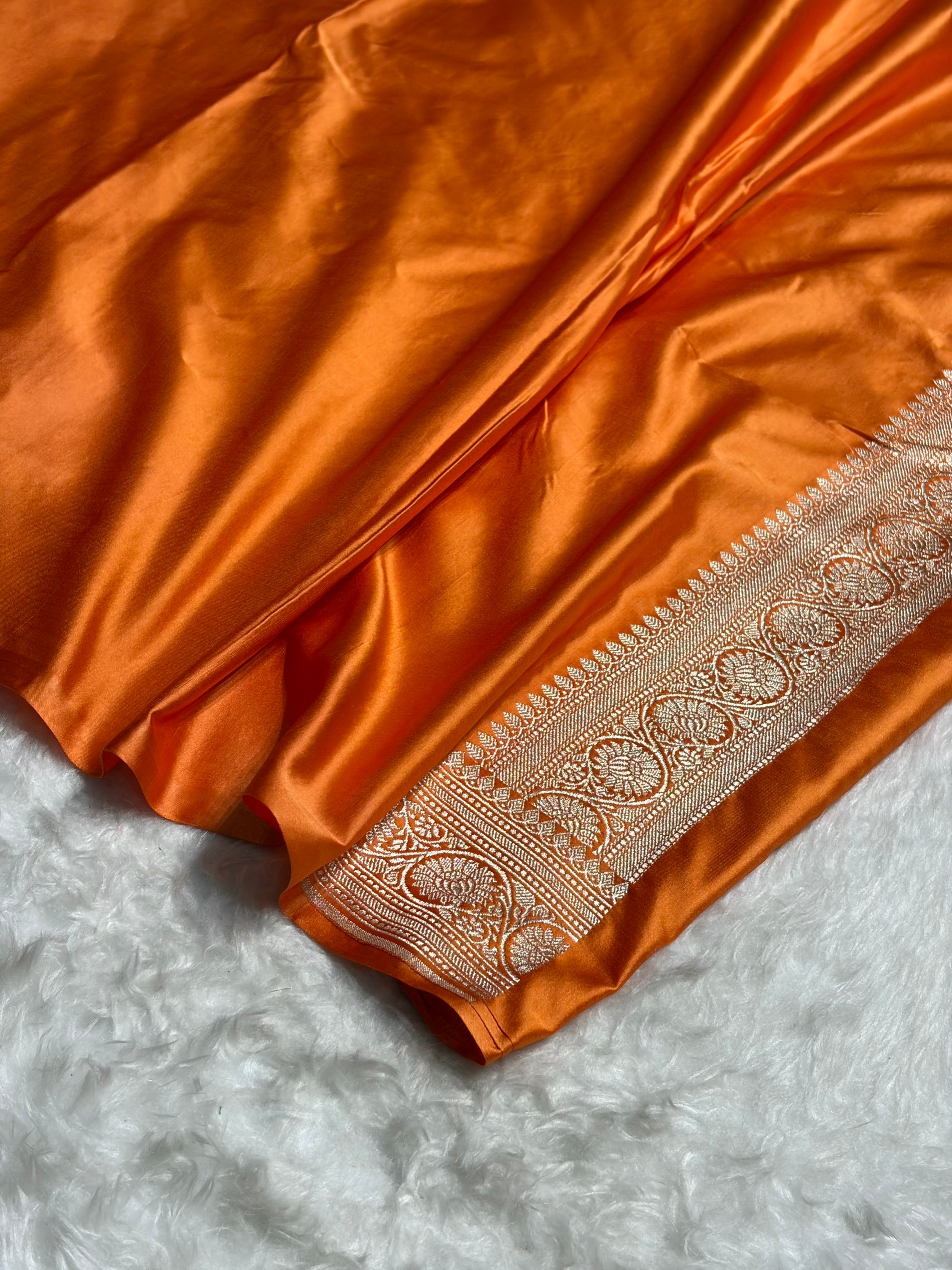 Orange Minakari Banarasi Cross Mashru Silk Saree MS01