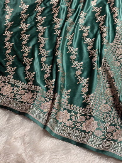 Sea Green Mashru Silk Saree Cross Pattern MS18