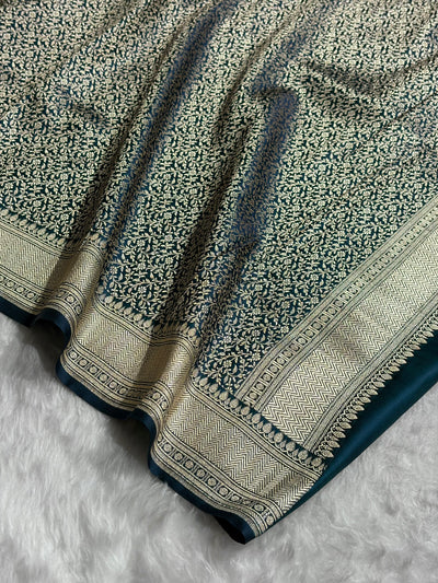 German Blue Shades Banarasi With Plain & Minakari Floral Border Mashru Silk Saree MSM-129