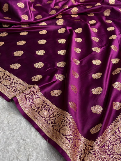 Banarasi Satin Katan Saree With Boota in Wine Shades SK109