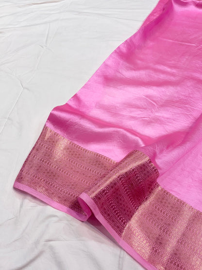 Blush Pink Minakari Flower Booti Pure Caramel Silk Saree
