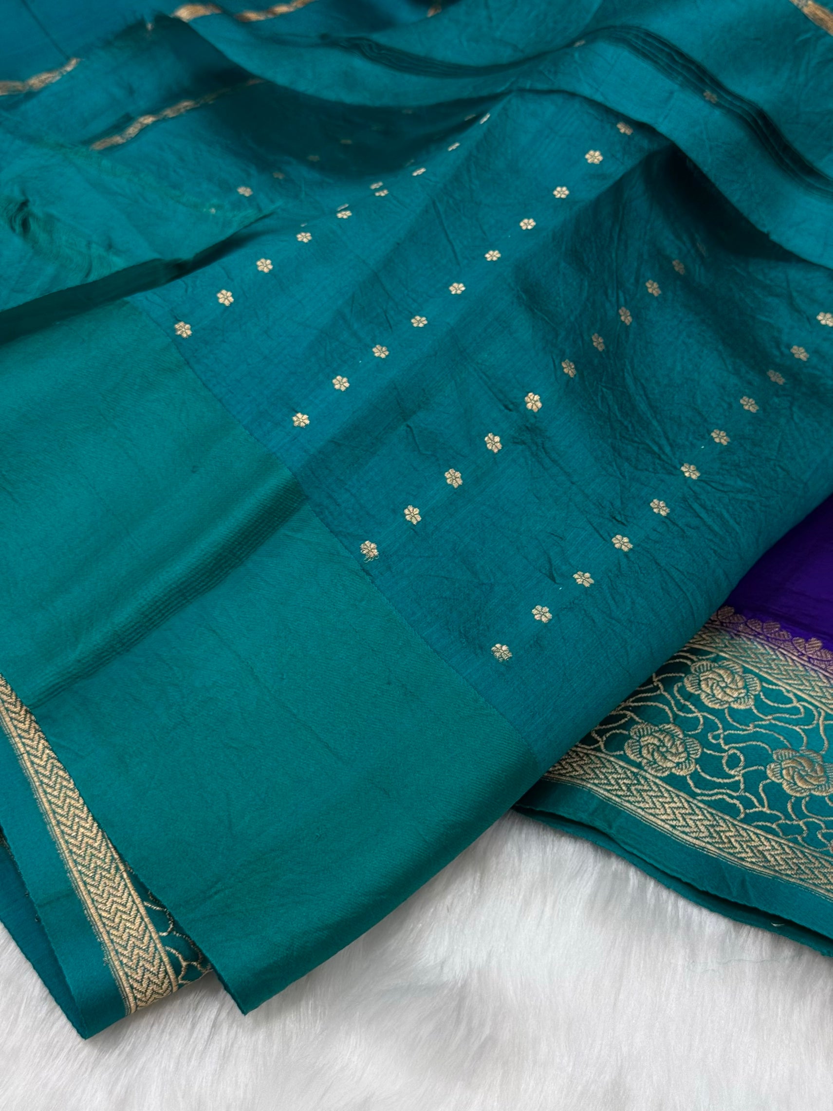 Purple with Peacock Shades Meena Boota Handwoven Raw Mango Silk RM-42
