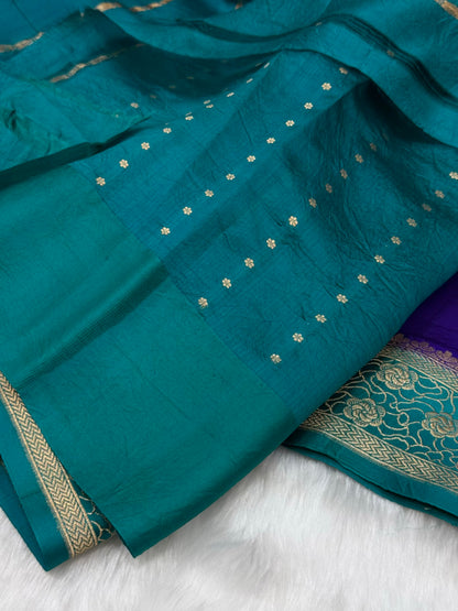 Purple with Peacock Shades Meena Boota Handwoven Raw Mango Silk RM-42