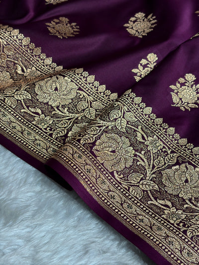 Banarasi Satin Katan Saree Booti Pattern in Wine Shades SK138