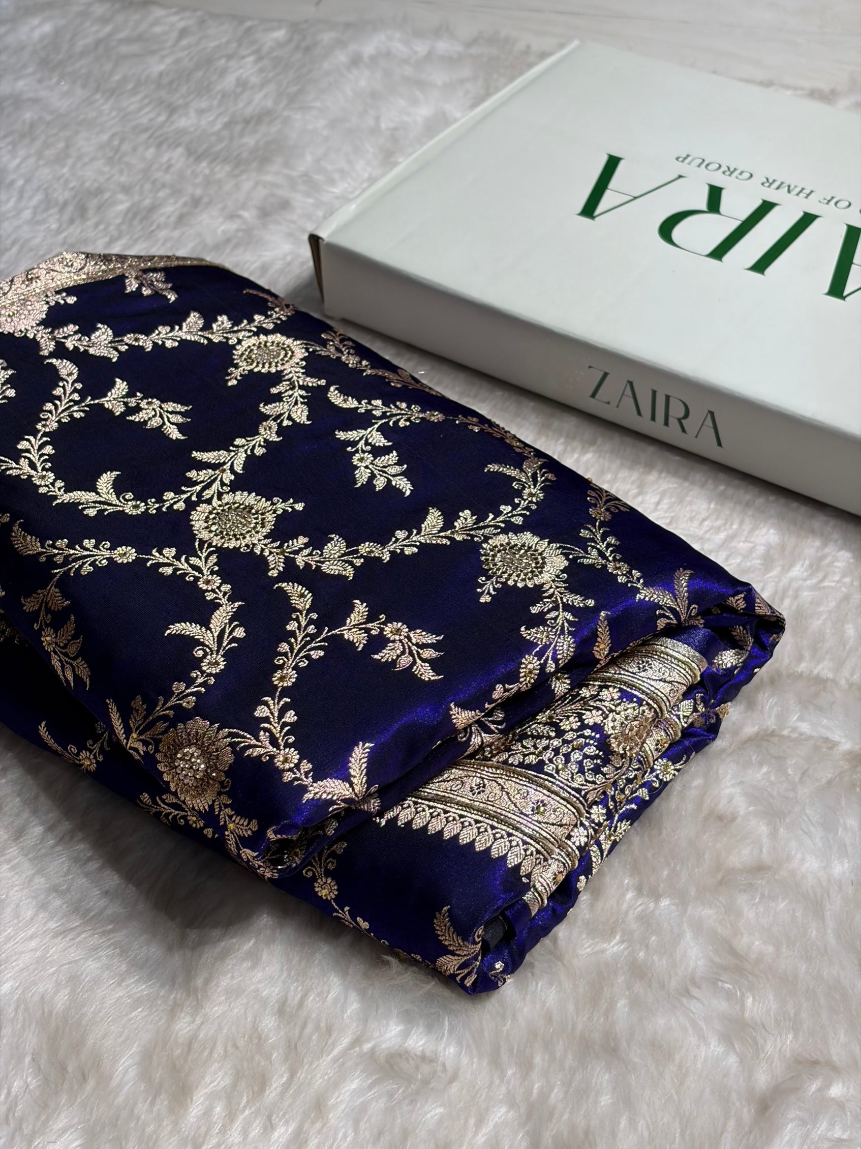 Satin Silk Banarasi Jaal in Royal Blue Shades with Work BSS14