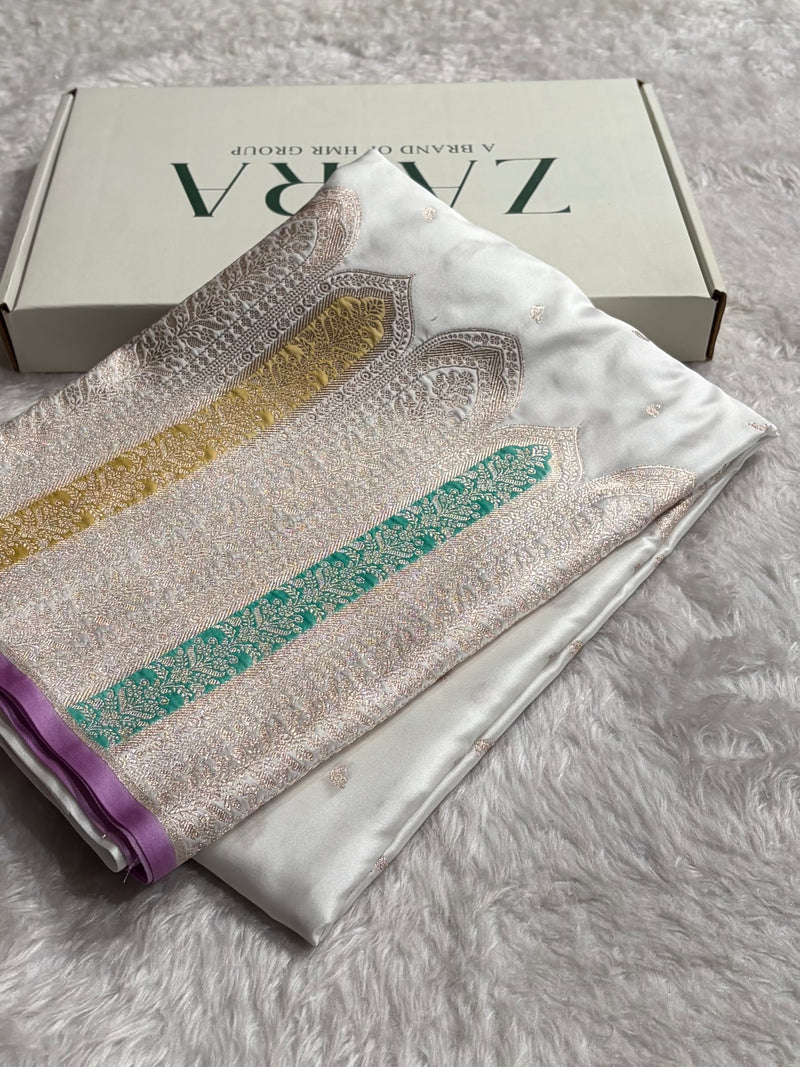Skirt Border White Minakari Mashru Silk Saree MS13