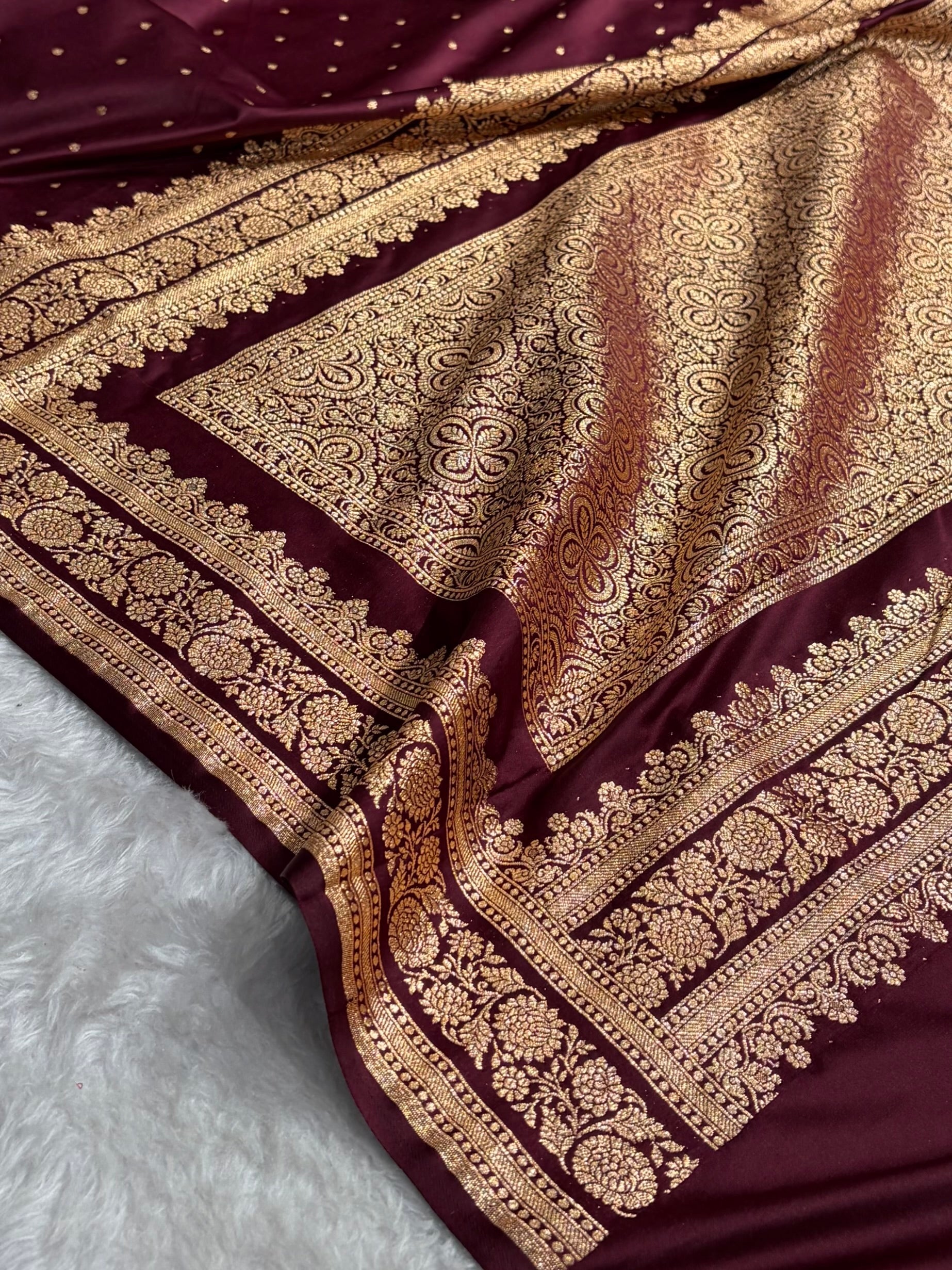 Banarasi Satin Katan Saree in Garnet Shades SK91