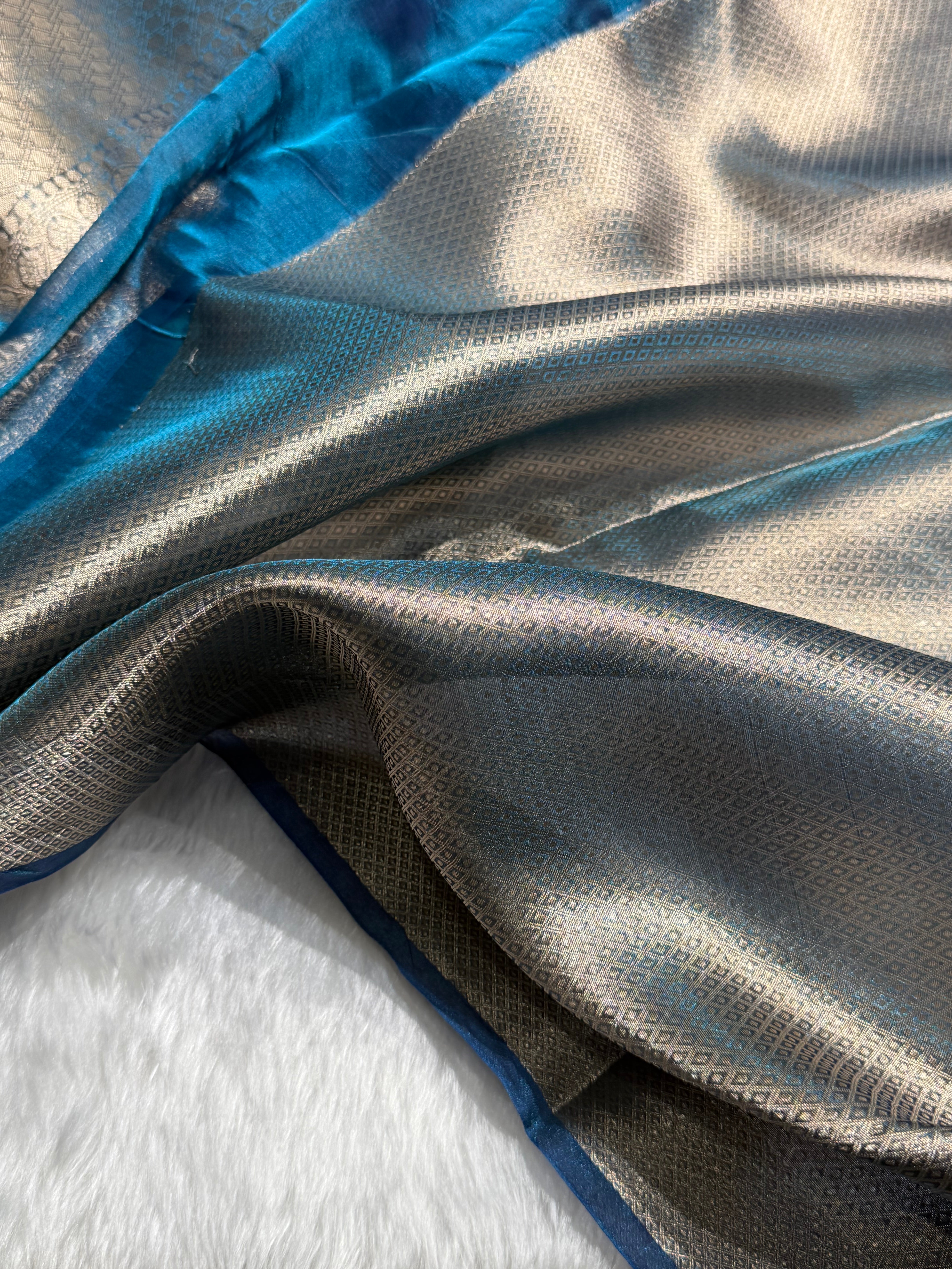 German Blue Tissue Silk Saree with Brocade Blouse PT-09
