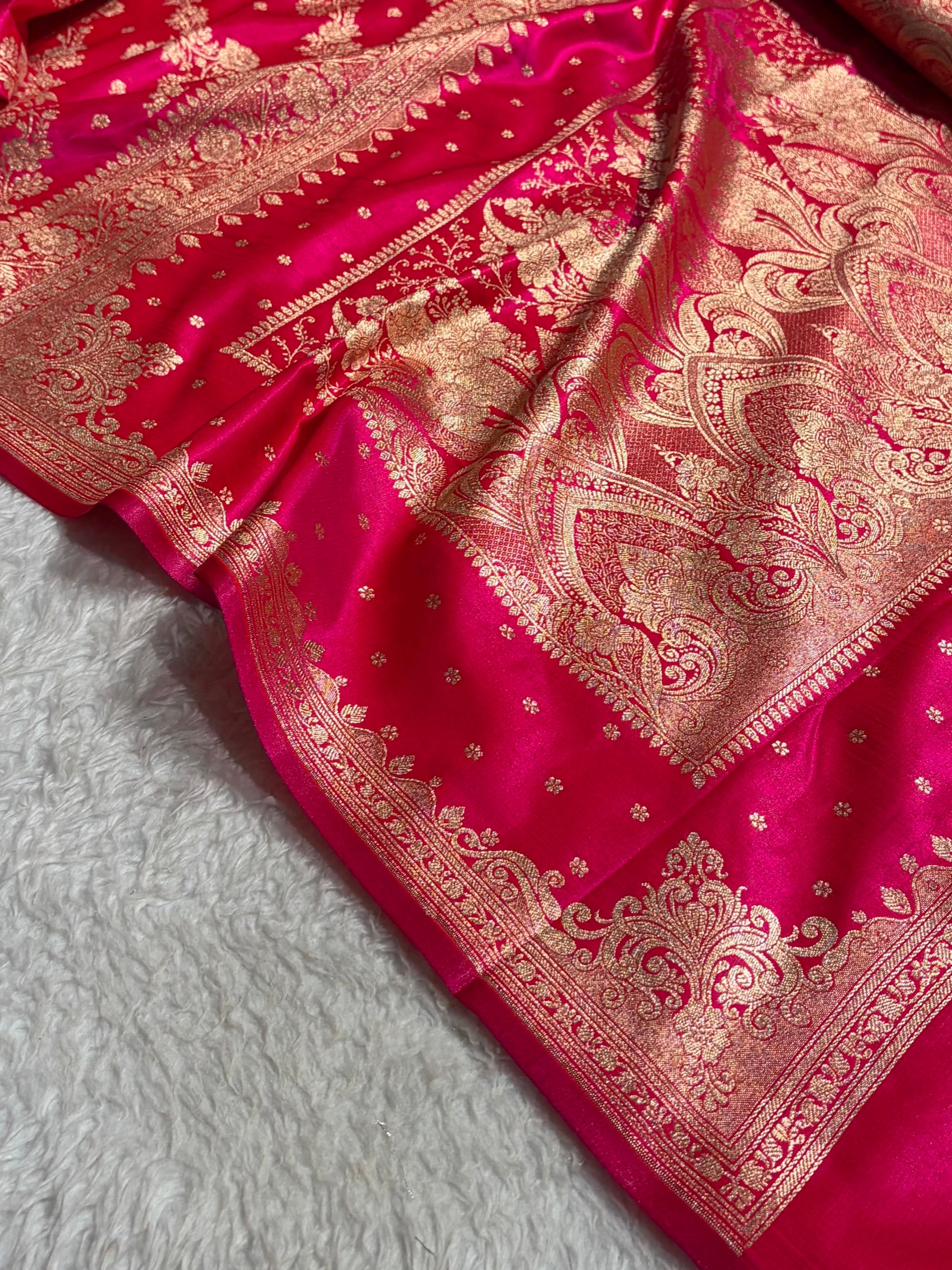 Satin Silk Saree Banarasi Cross with booti In Cross Rani Shades SS22